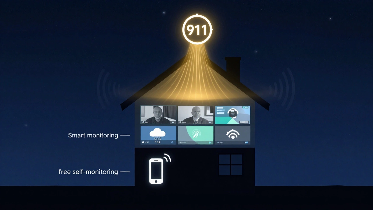 House silhouette with three visual layers representing different home monitoring tiers.