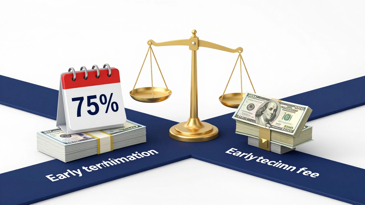 A balance scale weighing monthly bills against a lump sum payment