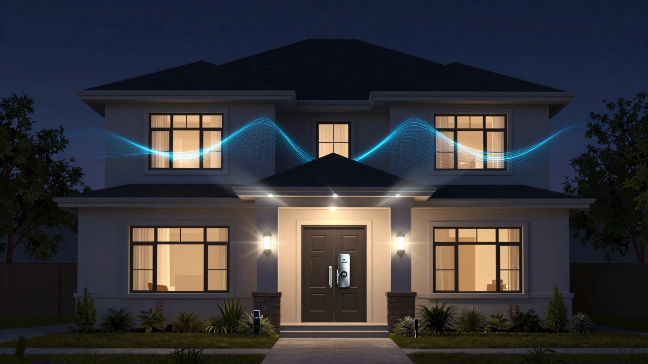 Conceptual illustration showing layered security zones around a house.