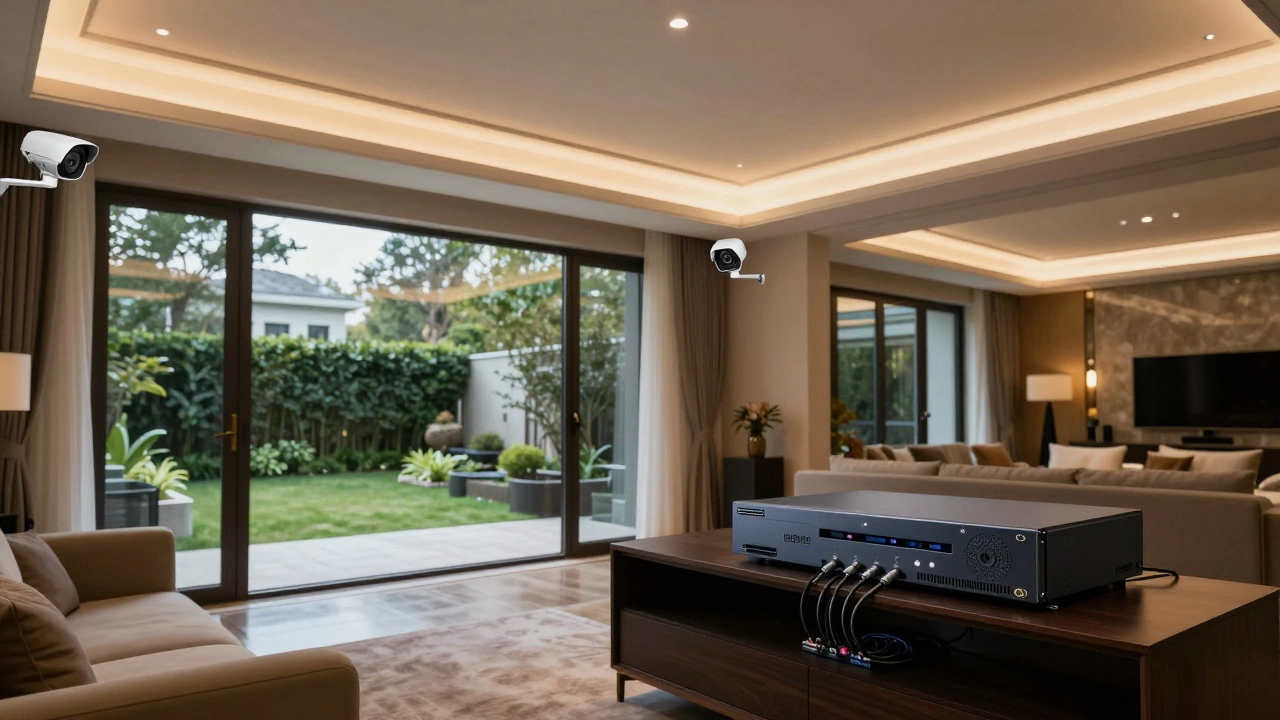 Modern home interior with professionally placed security cameras