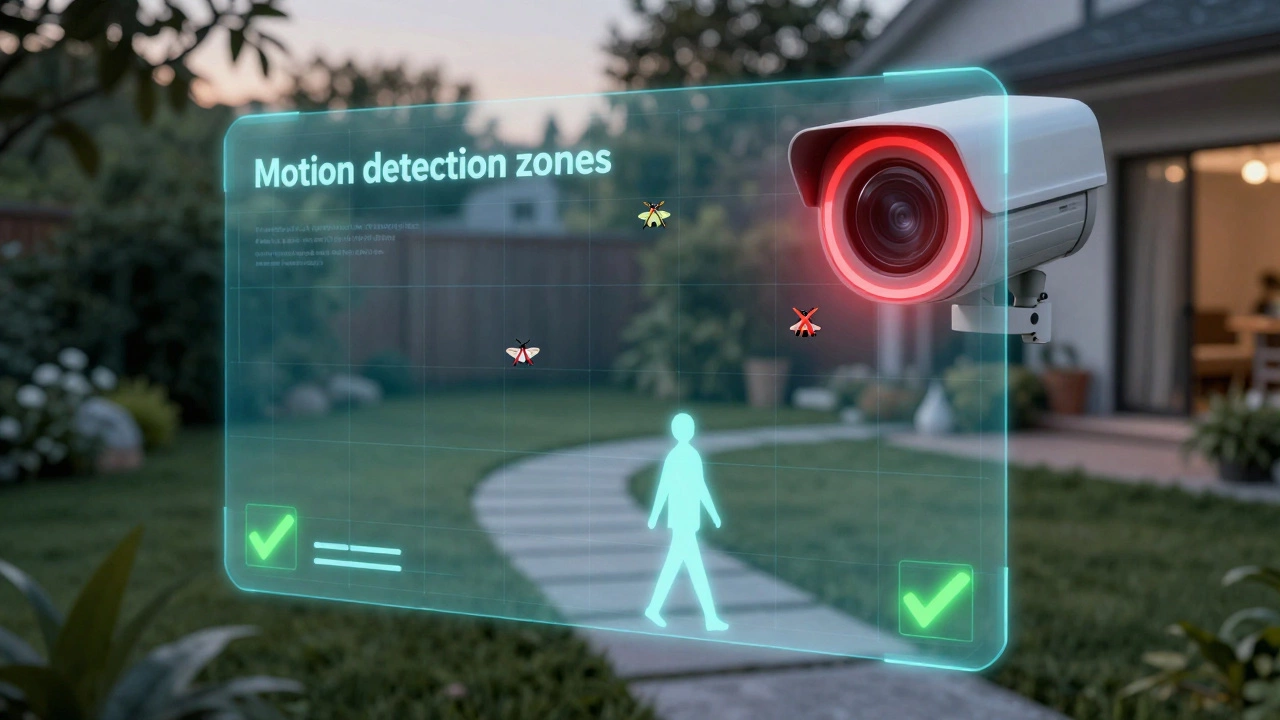 Smart camera interface showing excluded zones to prevent bug-triggered alerts