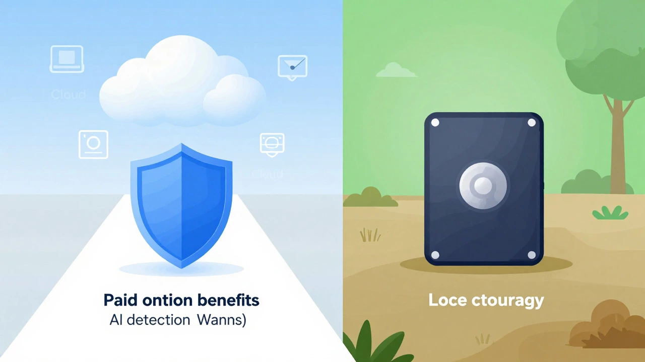 Conceptual graphic comparing cloud subscription vs local storage