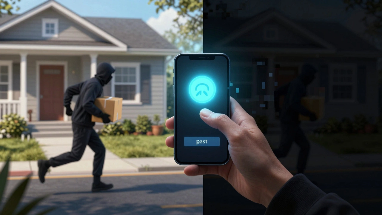 Package thief escaping as notification arrives late