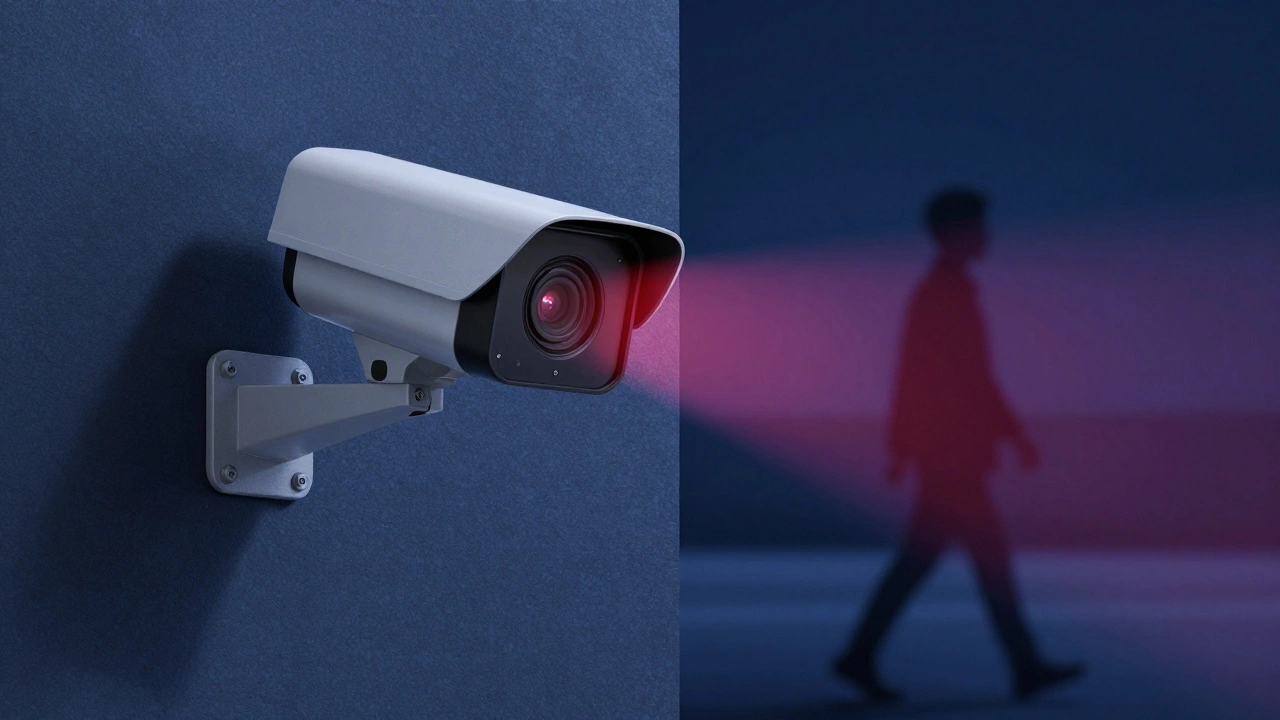 Security camera using infrared light to reveal a silhouette at night