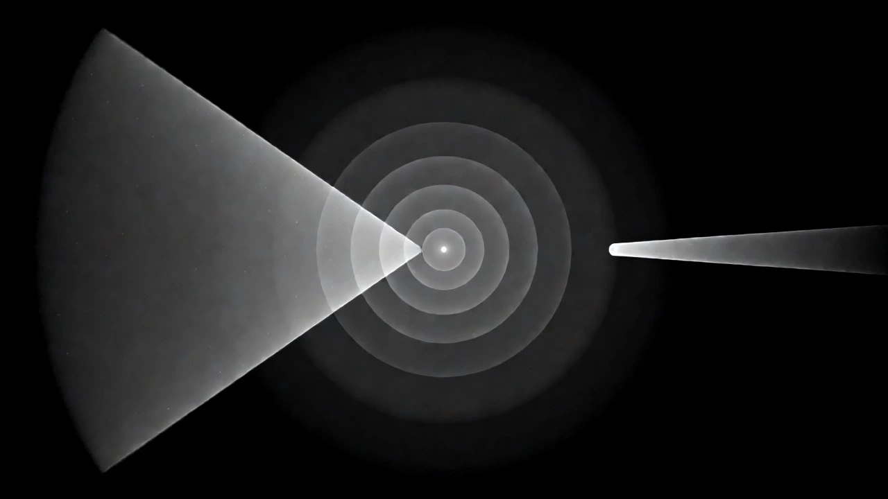 Abstract visualization of light dispersion and beam distance physics