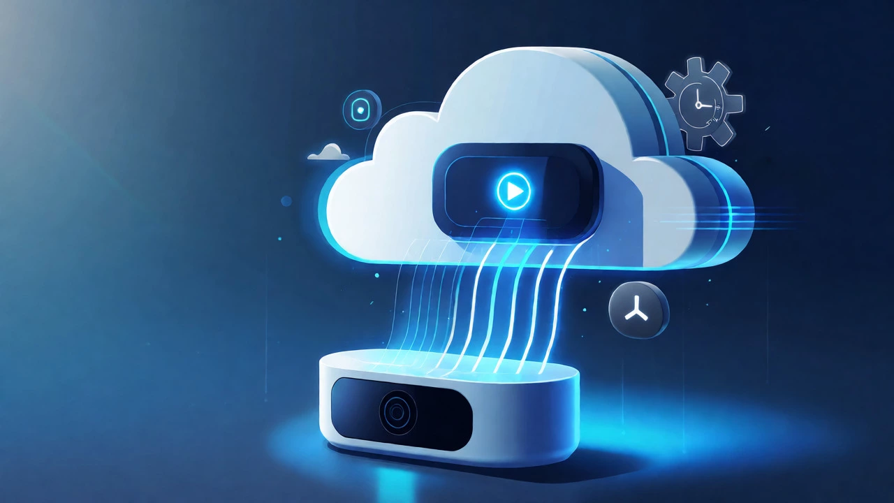 Conceptual illustration of video data streaming from a doorbell to a secure cloud server.