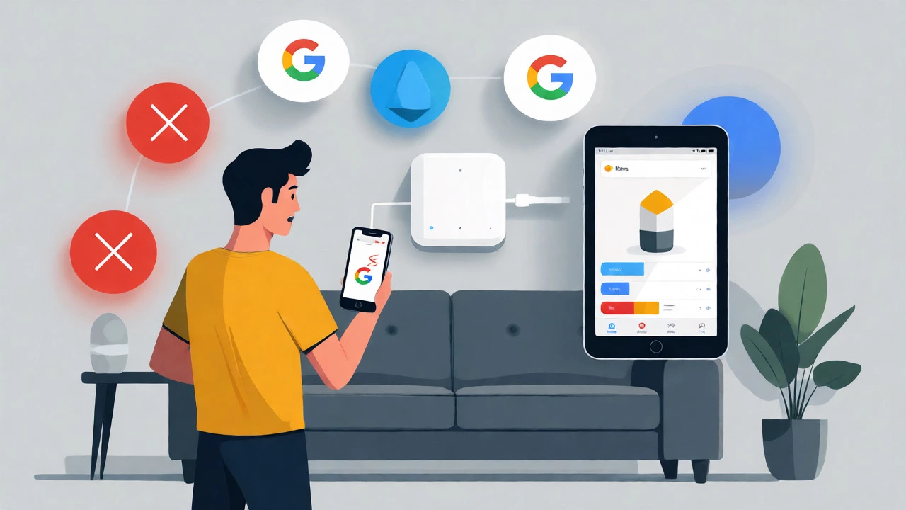 Illustration of phone connectivity issues with smart home ecosystems