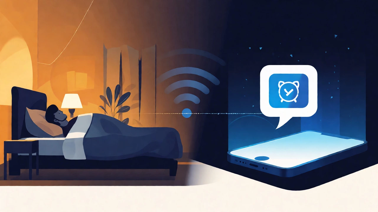Illustration of sleeping person and phone alert showing self-monitoring