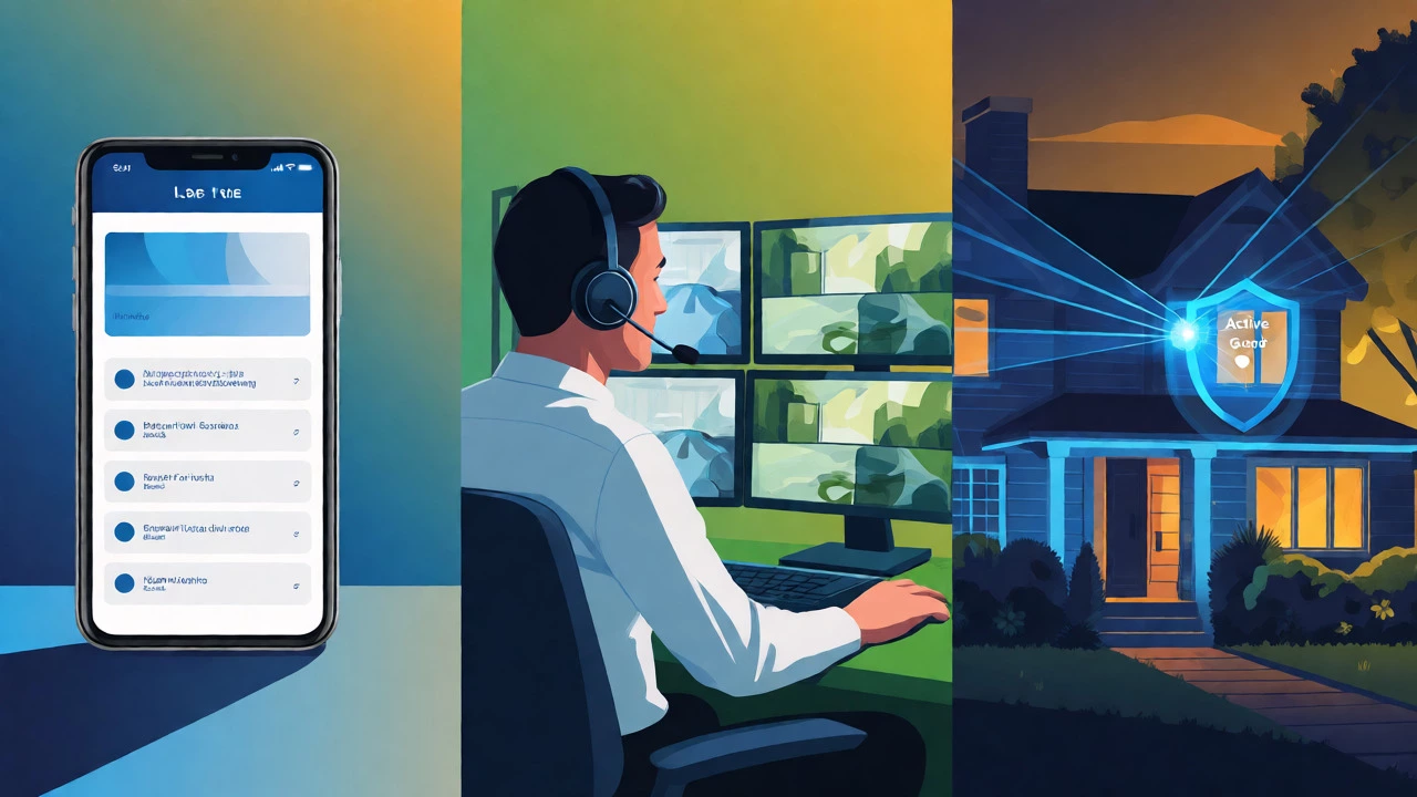 Visual comparison of basic app alerts, human monitoring, and AI active guard features