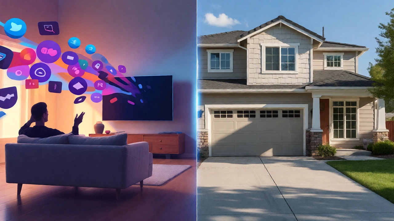 Conceptual split image of streaming and home security