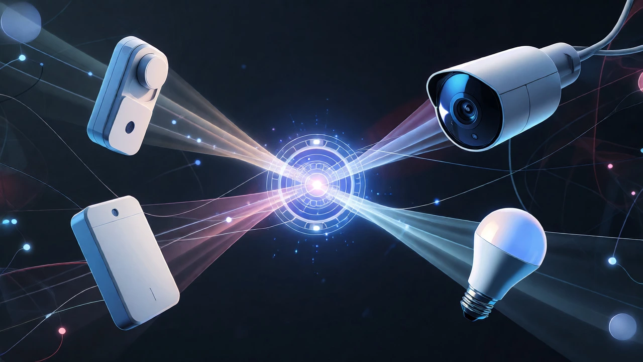 Conceptual visualization of Matter protocol connecting smart home devices