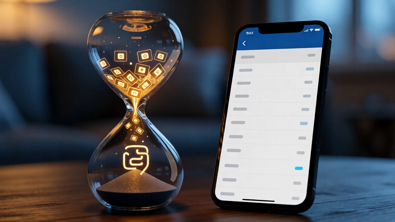 Hourglass with video files falling into a delete bin beside a phone